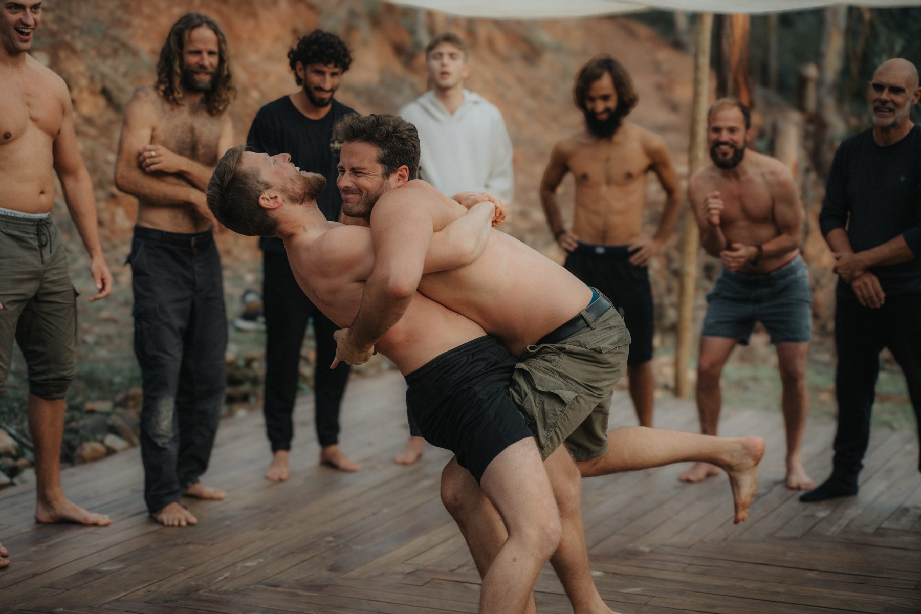 Night fire circle at a Men's Academy intensive